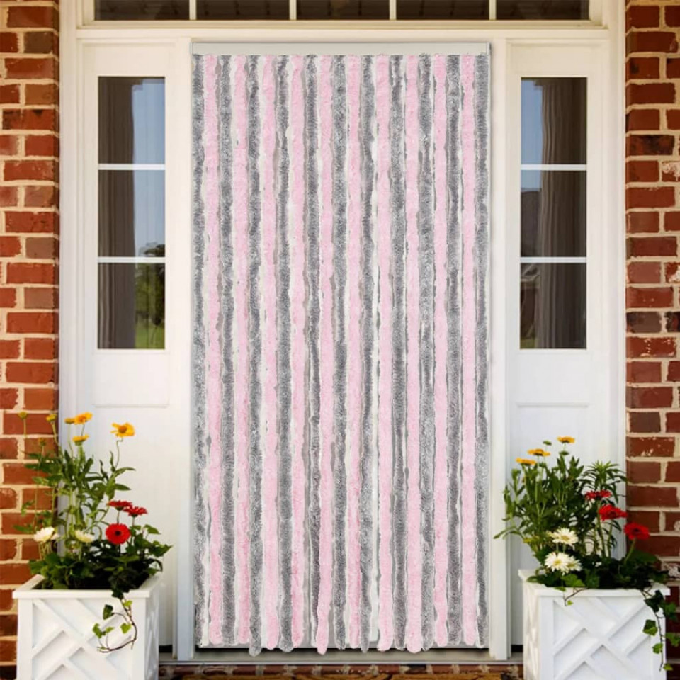Perdea pentru insecte, gri argintiu și roz, 100x220cm, chenille