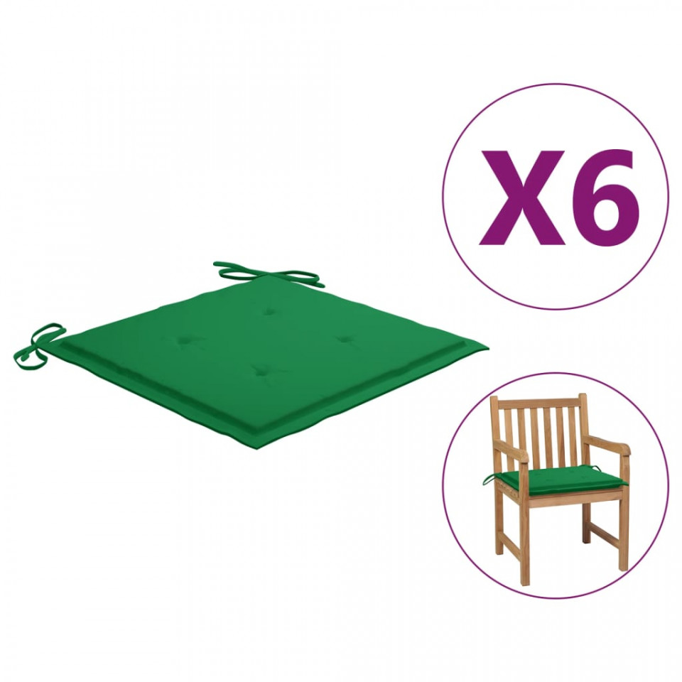 Poza Perne scaun de gradina, 6 buc., verde, 50x50x4 cm, textil