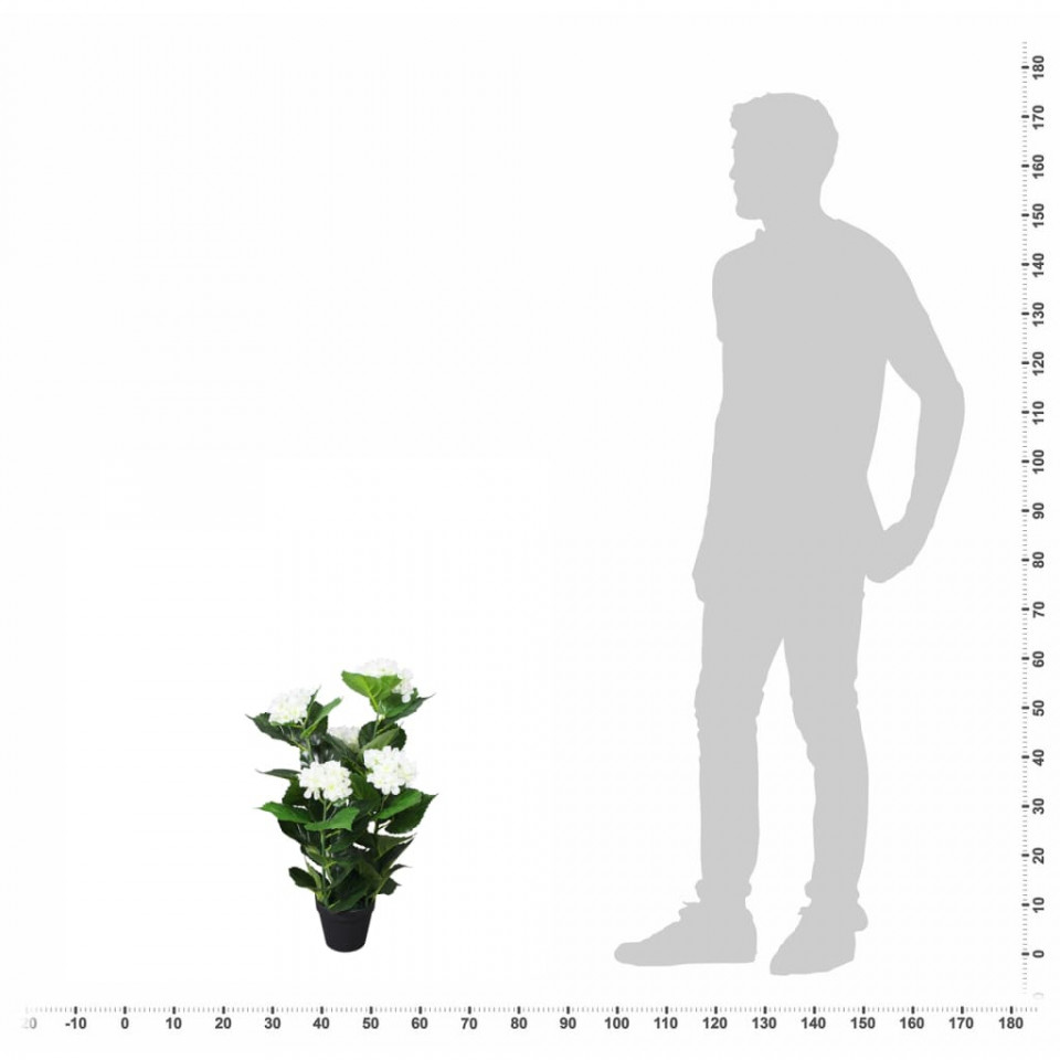 Plantă artificială Hydrangea cu ghiveci, 60 cm, alb