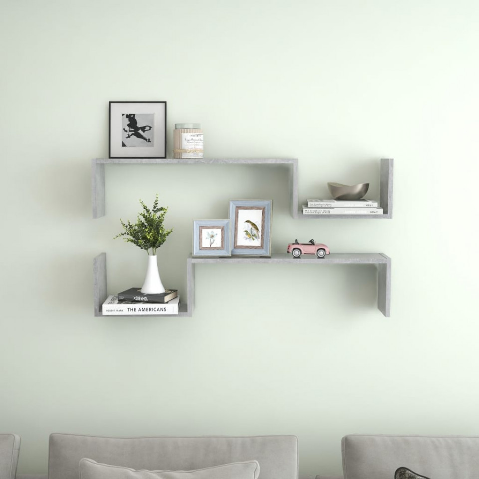 Rafturi de perete, 2 buc, gri beton, 100x15x20 cm, pal
