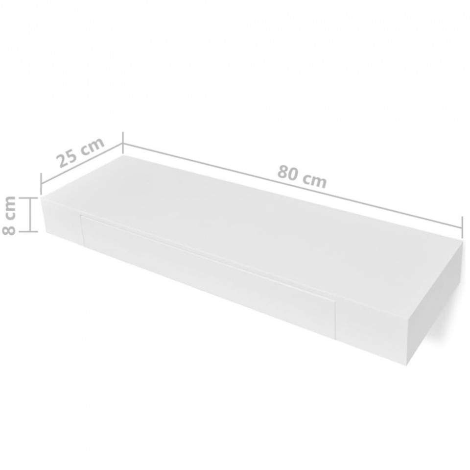 Rafturi de perete suspendate cu sertare, 2 buc., alb, 80 cm