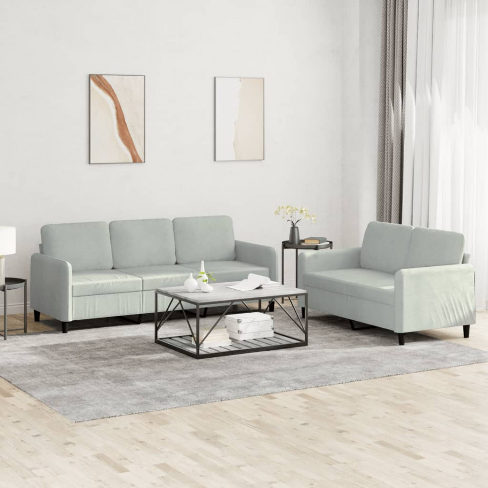 Set canapea, 2 piese, gri deschis, catifea