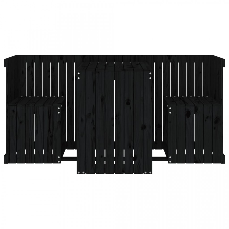 Set de balcon cu 2 locuri, negru, lemn masiv de pin