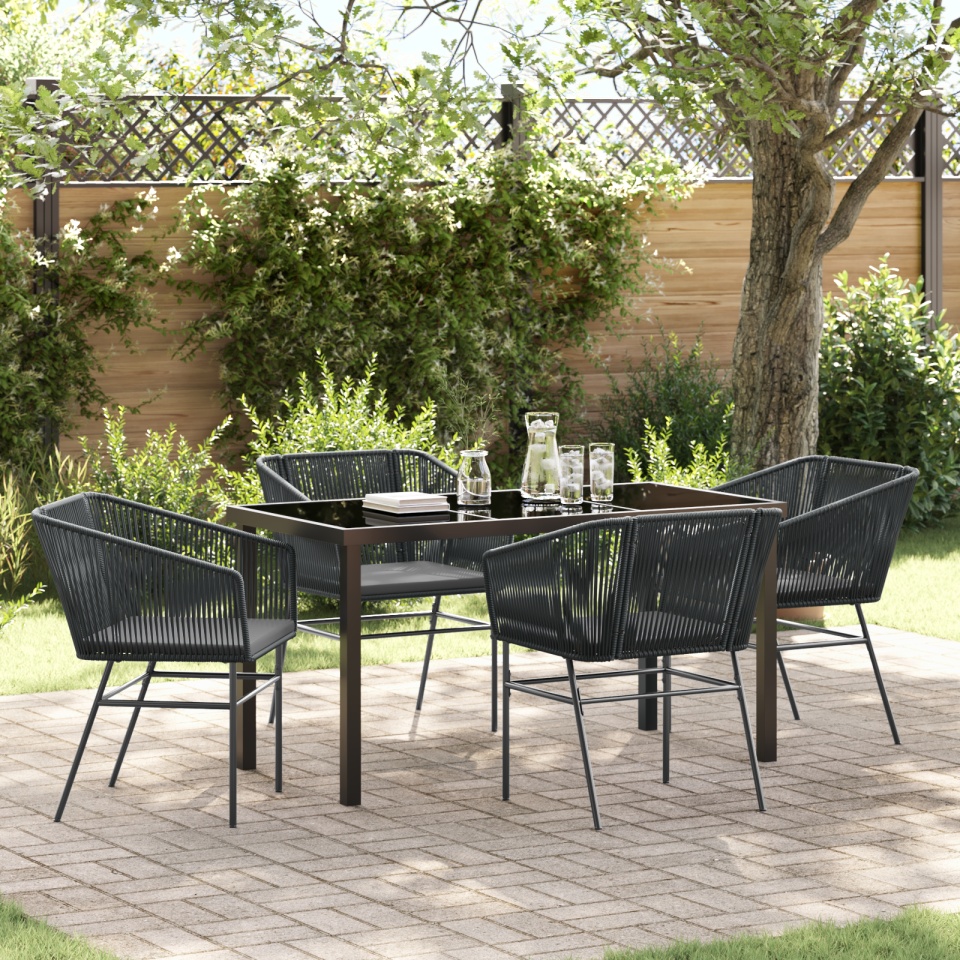 Set de dining pentru grădină 5 piese cu perne Negru Poliratan