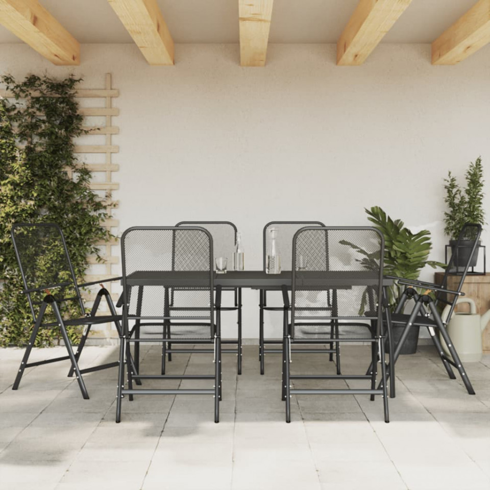Set de masă pentru grădină, 7 piese, plasă metalică antracit
