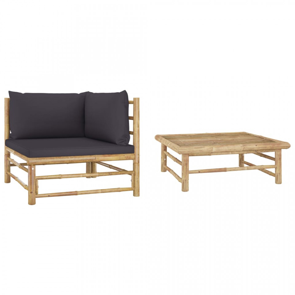 Set mobilier de gradina, 2 piese, perne gri inchis, bambus