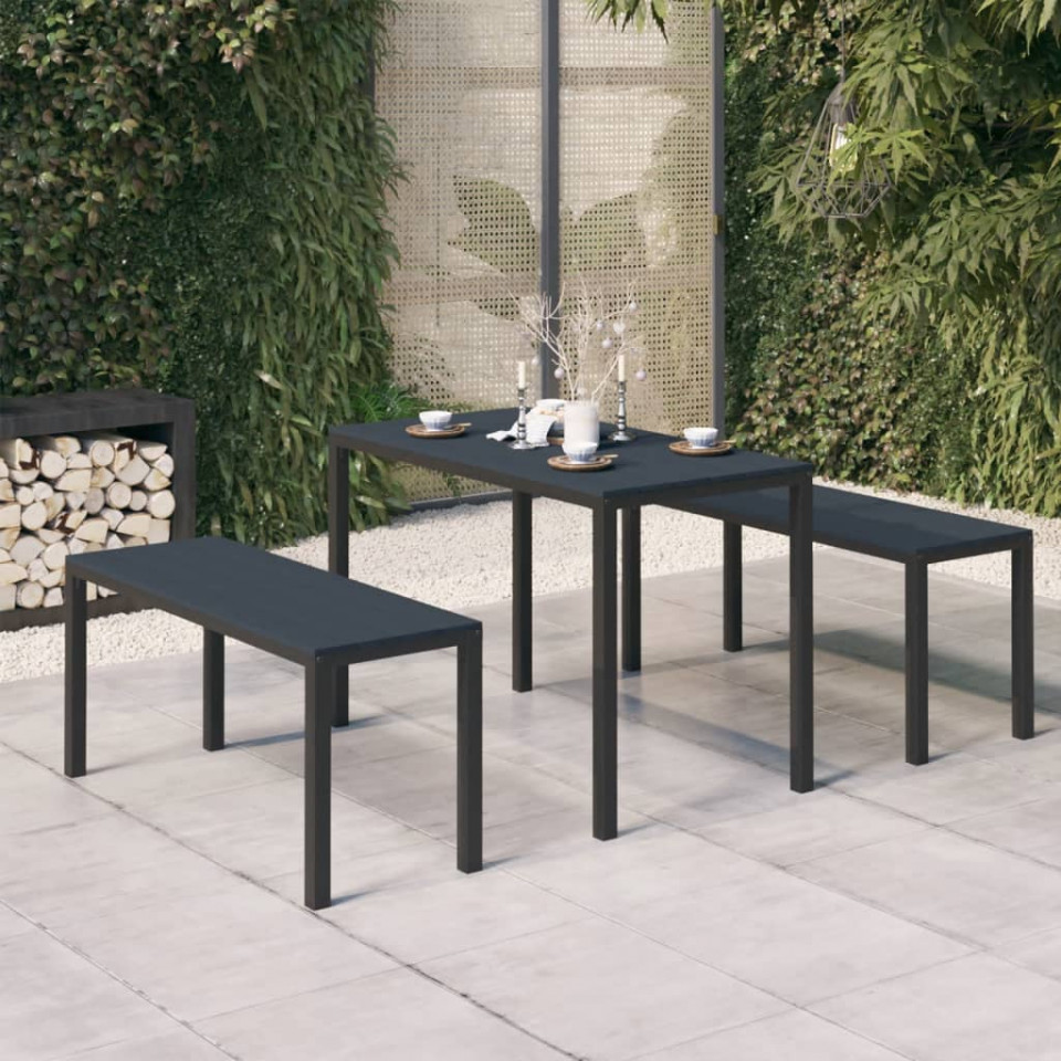 Poza Set mobilier de gradina, 3 piese, negru, WPC si otel