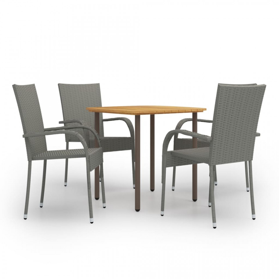 Set mobilier de grădină, 5 piese, gri, poliratan