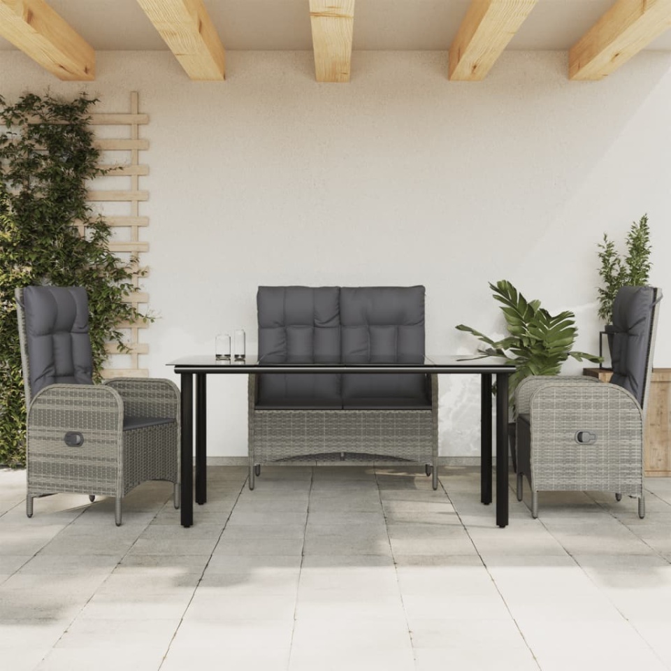 Set mobilier de grădină cu perne, 4 piese, gri, poliratan