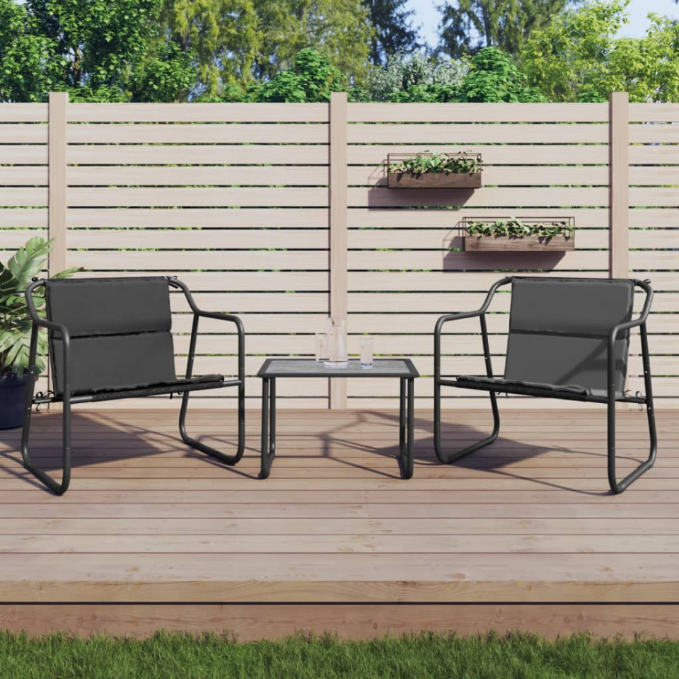 Set mobilier de grădină, cu perne, antracit, 3 piese, oțel