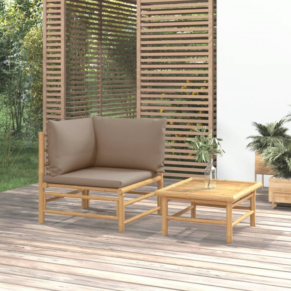 Poza Set mobilier de gradina cu perne gri taupe, 2 piese, bambus