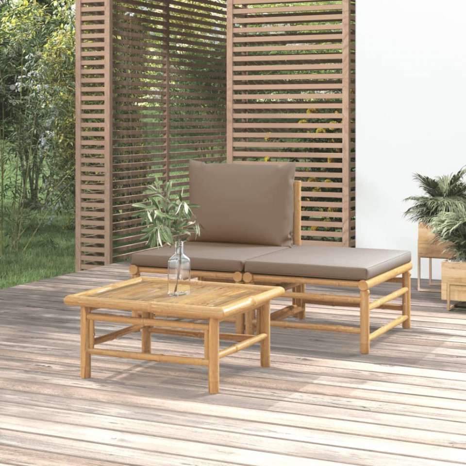 Poza Set mobilier de gradina cu perne gri taupe, 3 piese, bambus