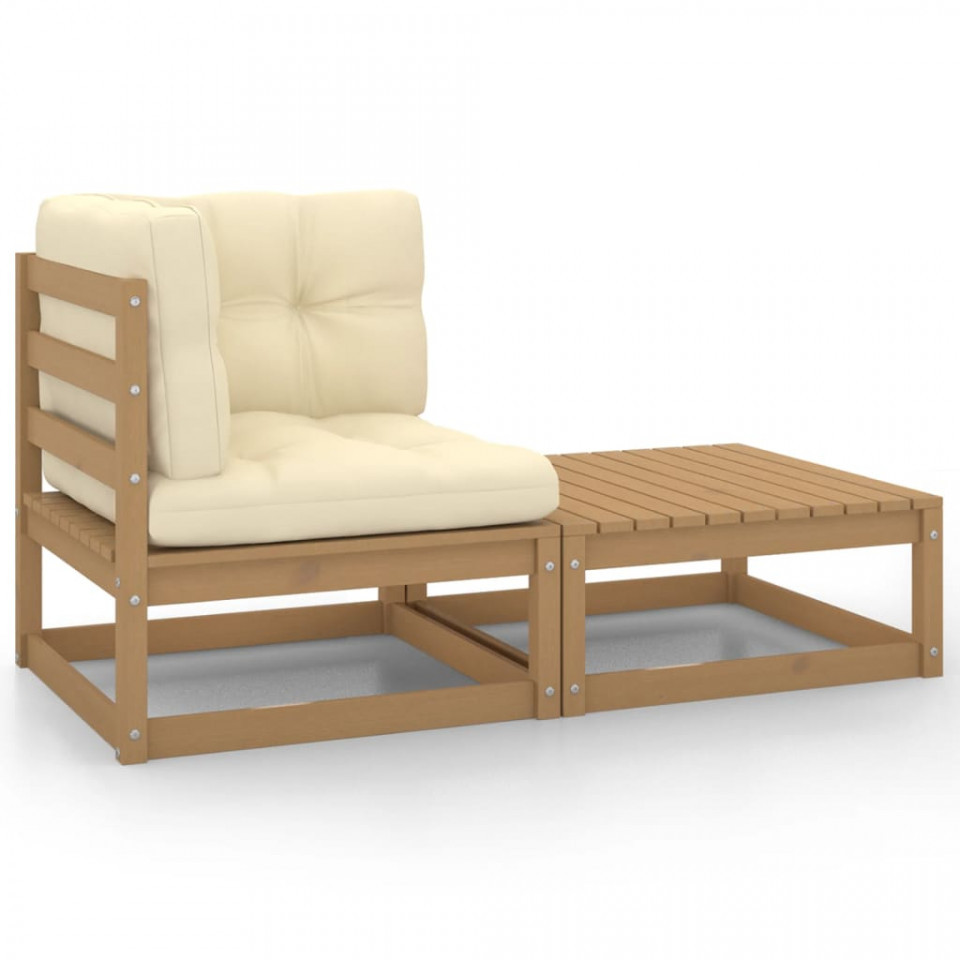 Set mobilier de gradina cu perne, maro miere, lemn de pin