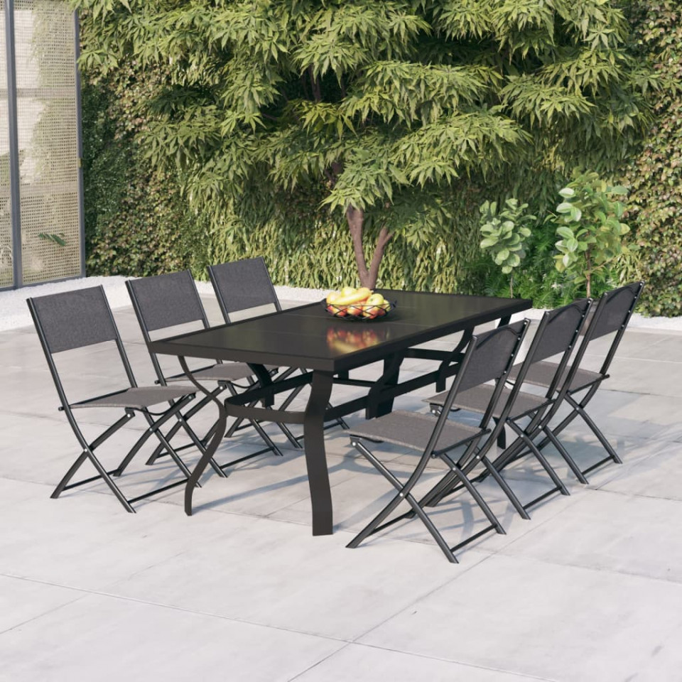 Set mobilier de grădină, gri și negru, 7 piese