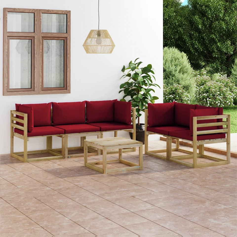 Poza Set mobilier de relaxare pentru gradina perne rosu vin 6 piese