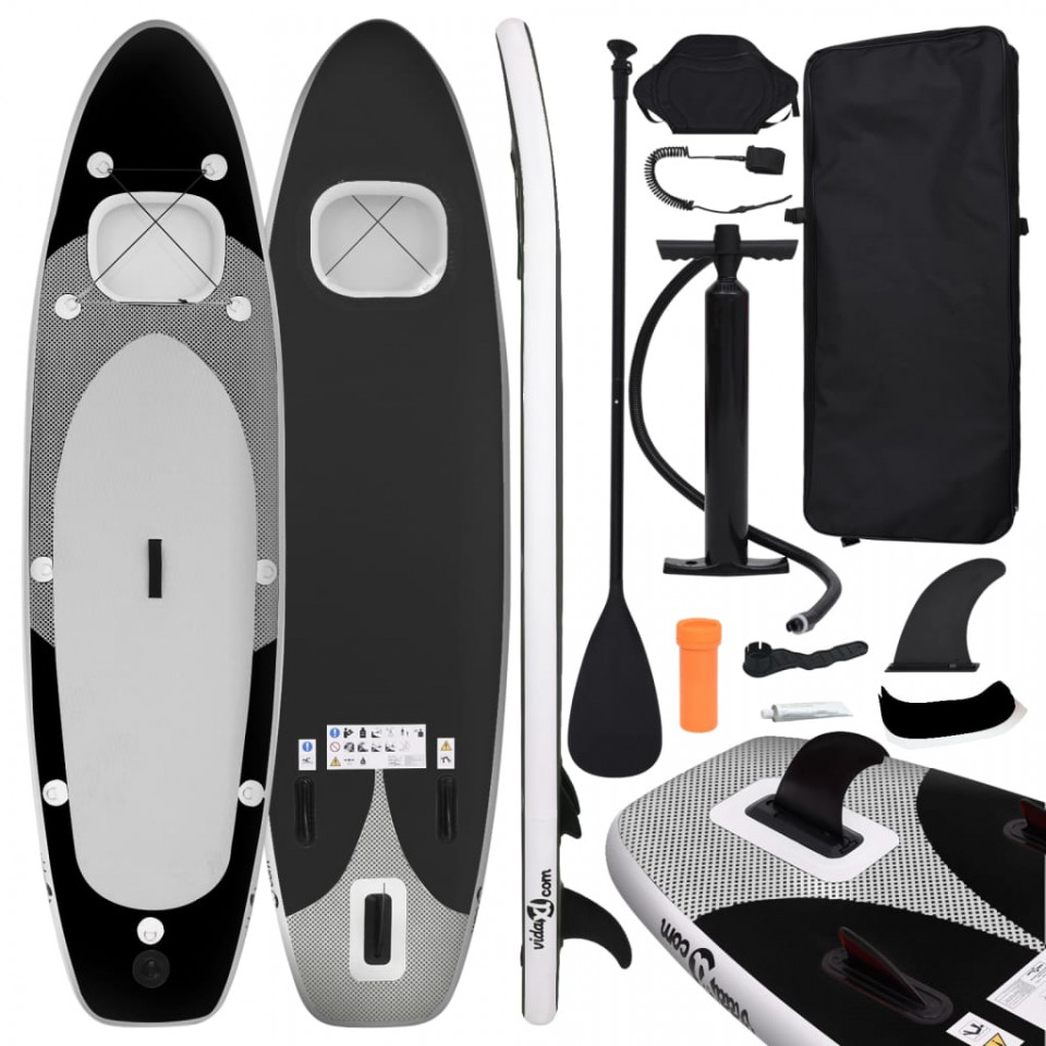 Set placă paddleboarding gonflabilă, negru, 360x81x10 cm Casa Practica