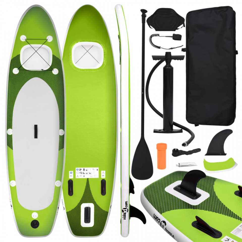 Set placă paddleboarding gonflabilă, verde, 300x76x10 cm Casa Practica