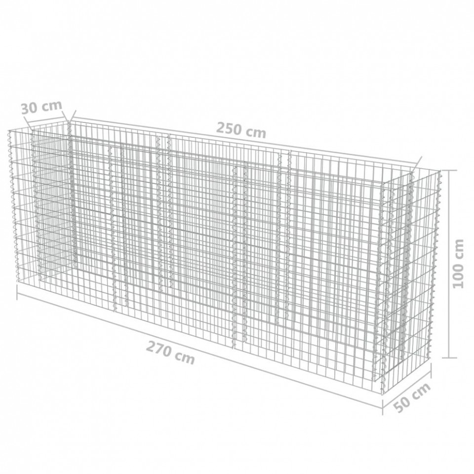 Strat înălțat gabion, 270 x 50 x 100 cm, oțel galvanizat