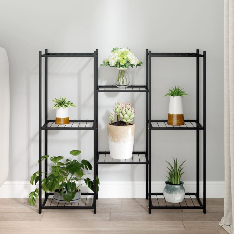Suport pentru flori, 83x25x80 cm, negru, fier