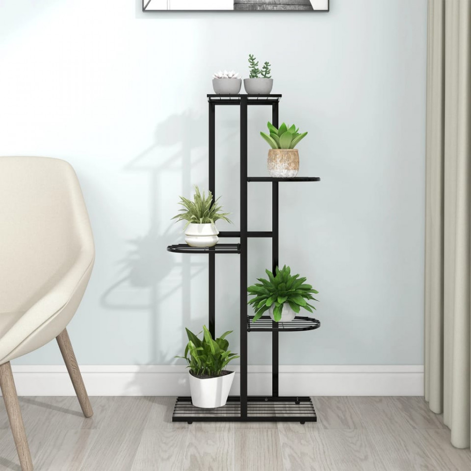 Suport pentru flori cu 5 niveluri, negru, 43x22x98 cm, metal