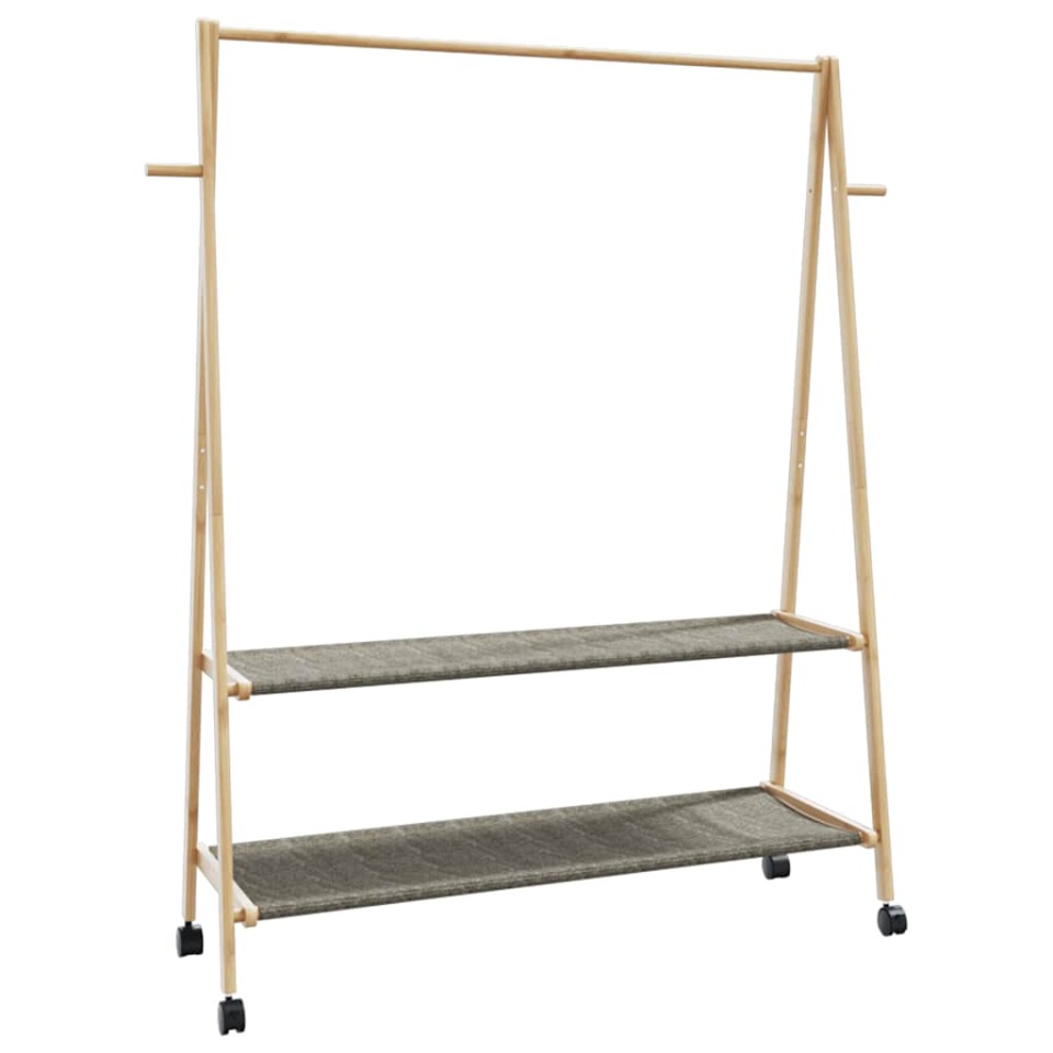 Suport pentru haine cu rafturi și roți 132x45,5x155,5 cm bambus