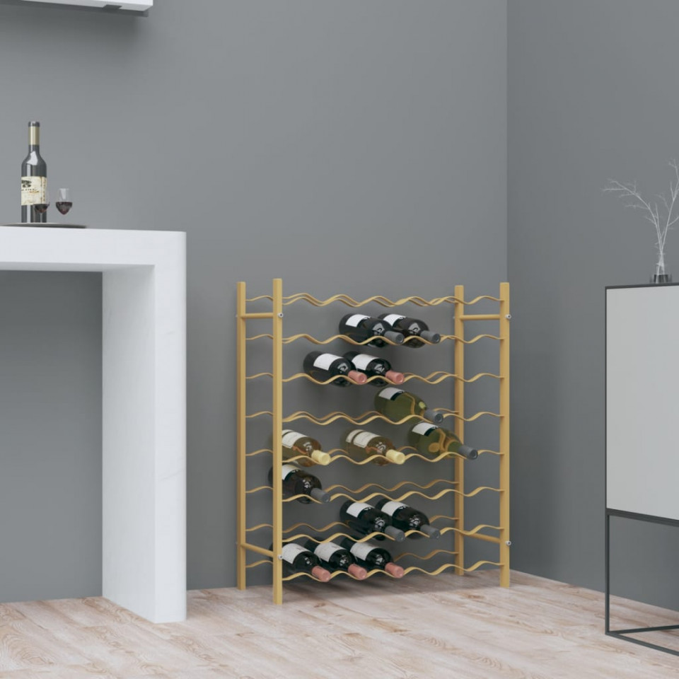 Suport sticle de vin, 48 sticle, auriu, metal