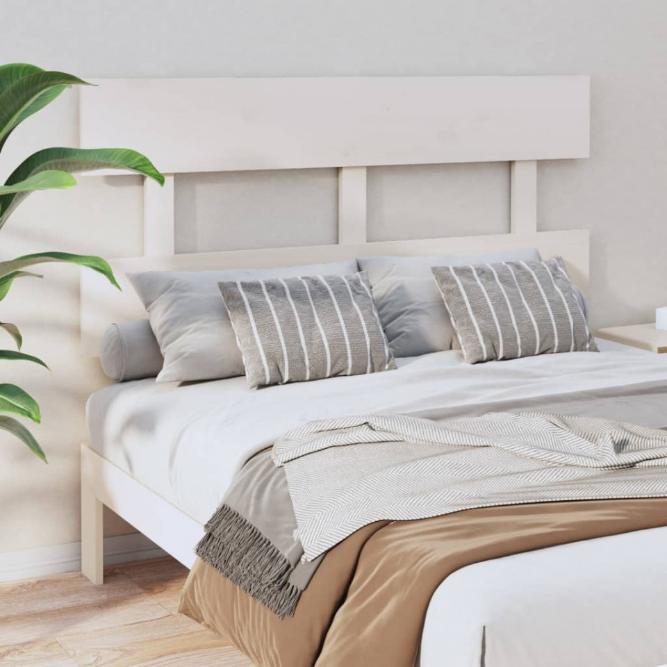Tăblie de pat, alb, 124x3x81 cm, lemn masiv de pin (si imagine noua