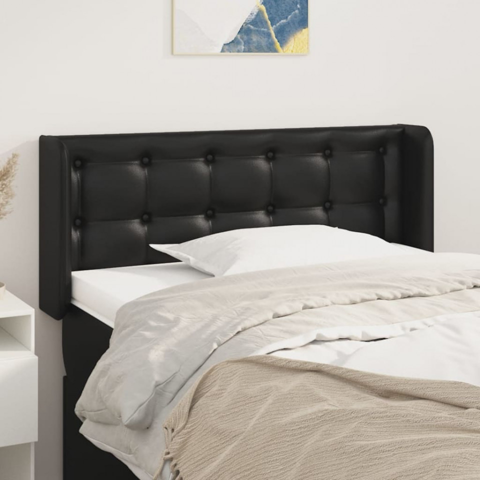 Poza Tablie de pat cu aripioare negru 83x16x78/88 cm piele ecologica