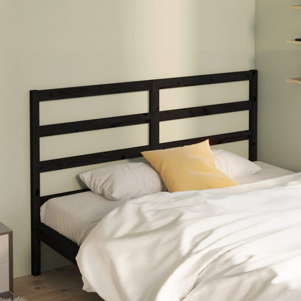 Poza Tablie de pat, negru, 146x4x100 cm, lemn masiv de pin