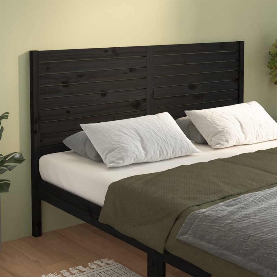 Poza Tablie de pat, negru, 166x4x100 cm, lemn masiv de pin