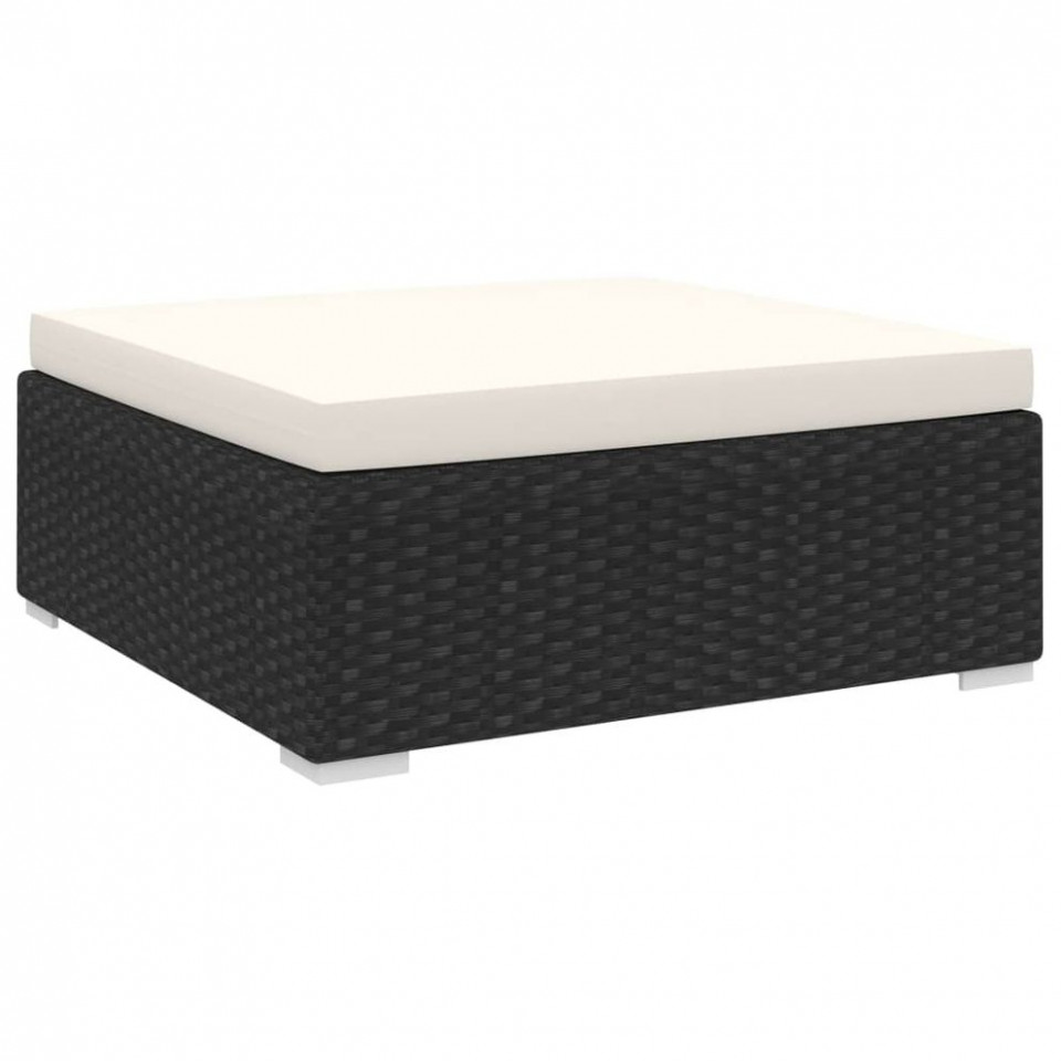 Taburet modular, 1 buc., negru, poliratan, cu pernă