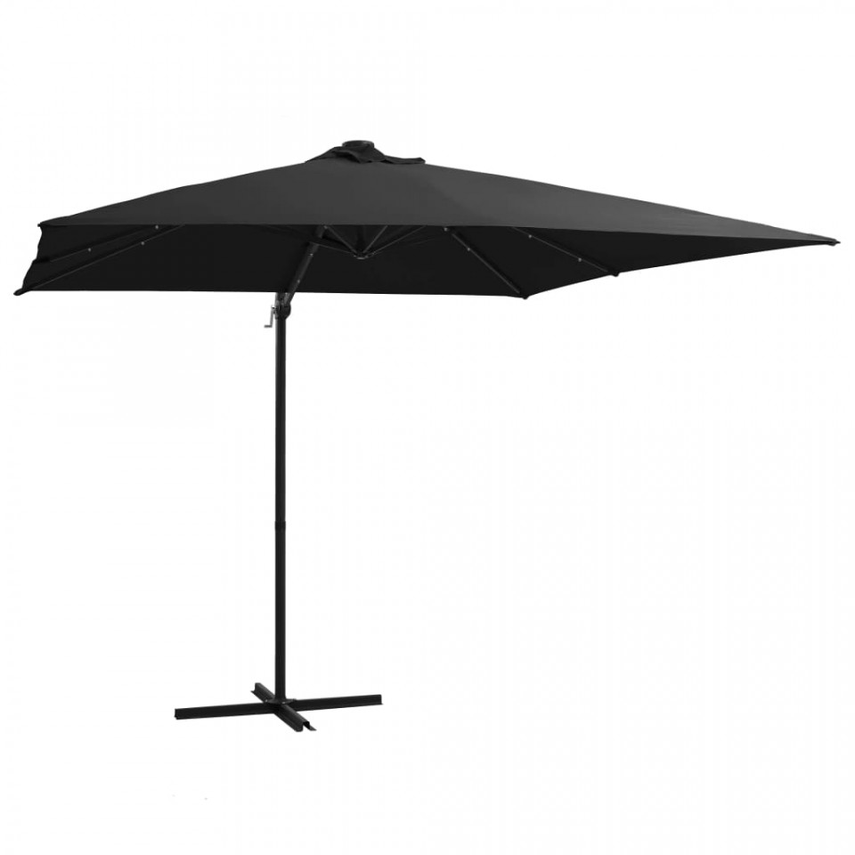 Umbrela suspendata cu LED si stalp din otel, negru, 250x250 cm