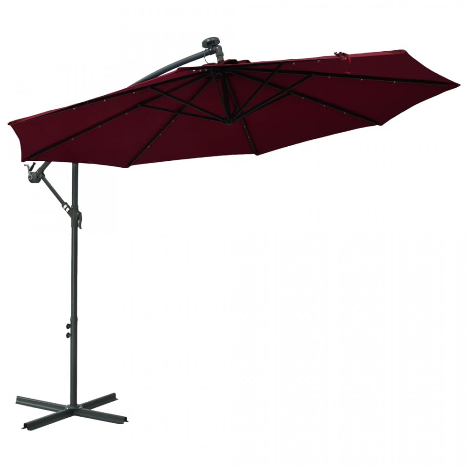 Poza Umbrela suspendata cu LED si stalp din otel, rosu vin