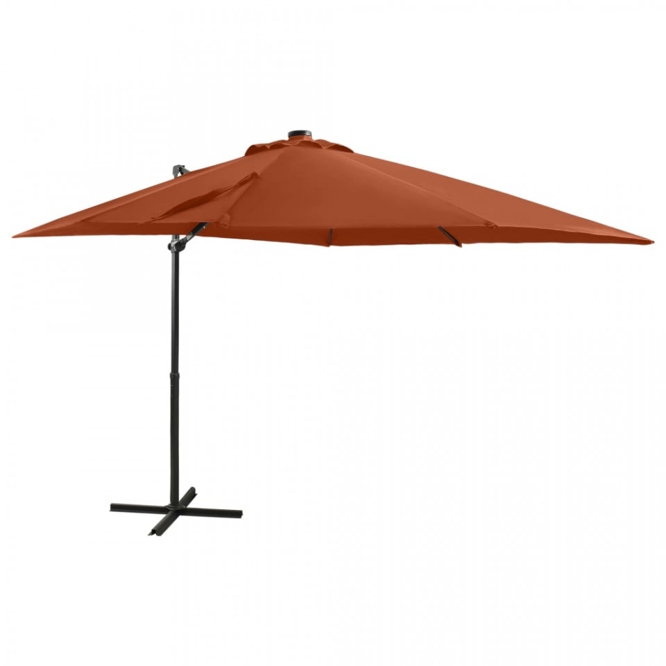 Umbrela suspendata cu stalp si LED-uri, caramiziu, 250 cm