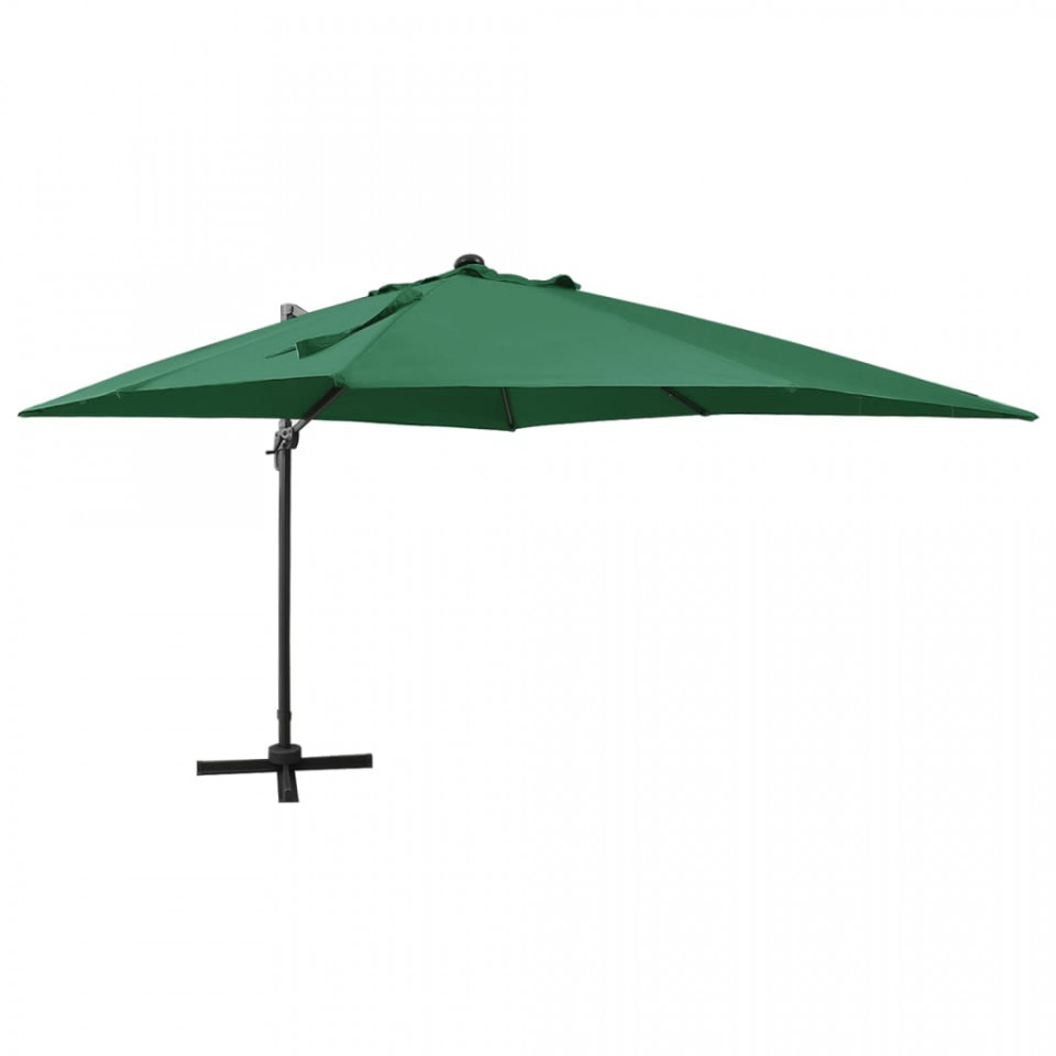 Poza Umbrela suspendata cu stalp si LED-uri, verde, 300 cm