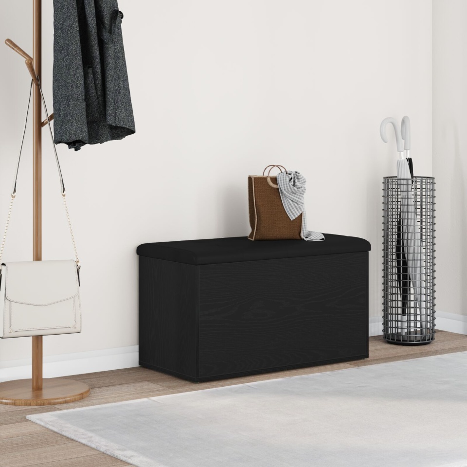Bancă de depozitare Negru Stejar 80x40x45 cm Lemn compus