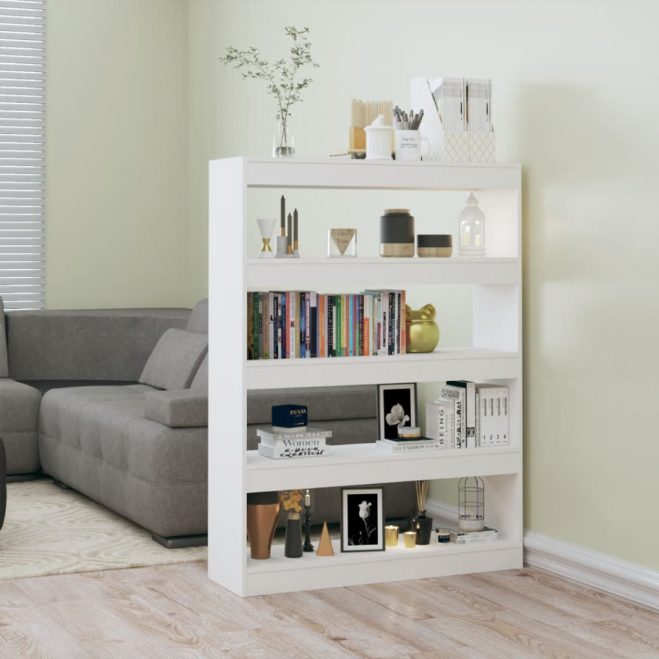 Bibliotecă/Separator cameră, alb extralucios, 100x30x135 cm
