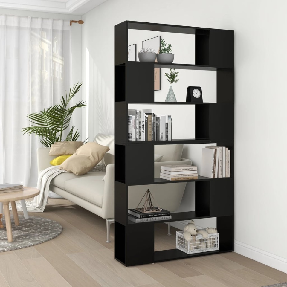Bibliotecă/Separator cameră, negru, 100x24x188 cm