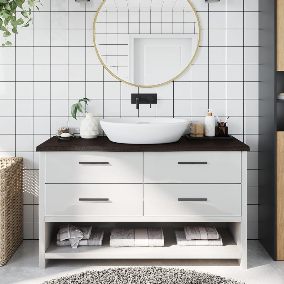 Blat de baie, maro închis, 100x40x(2-4) cm, lemn masiv tratat