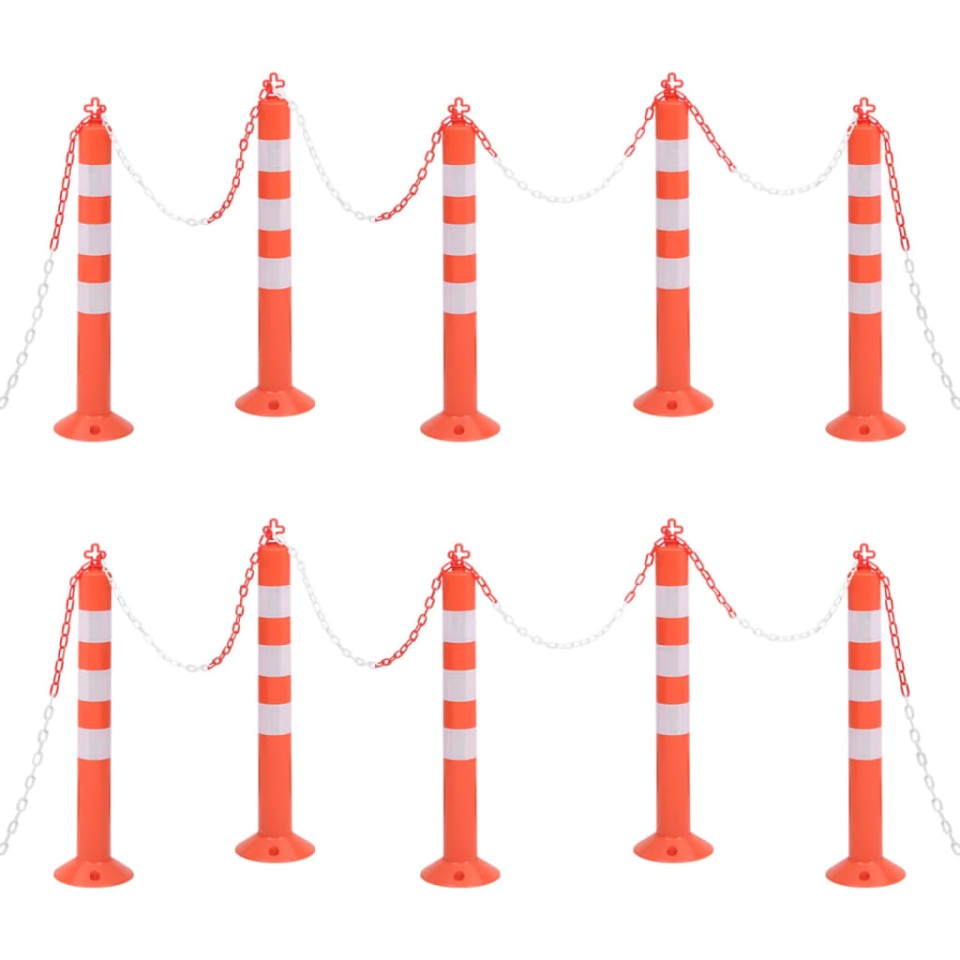 Bornă de control trafic cu lanţ, 10 buc., 75 cm, PE