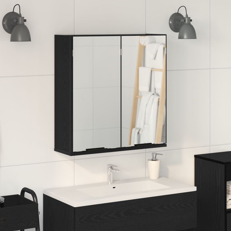 Cabinet cu oglindă pentru baie - Stejar negru, 64x20x66.5 cm, Fabricat din lemn prelucrat