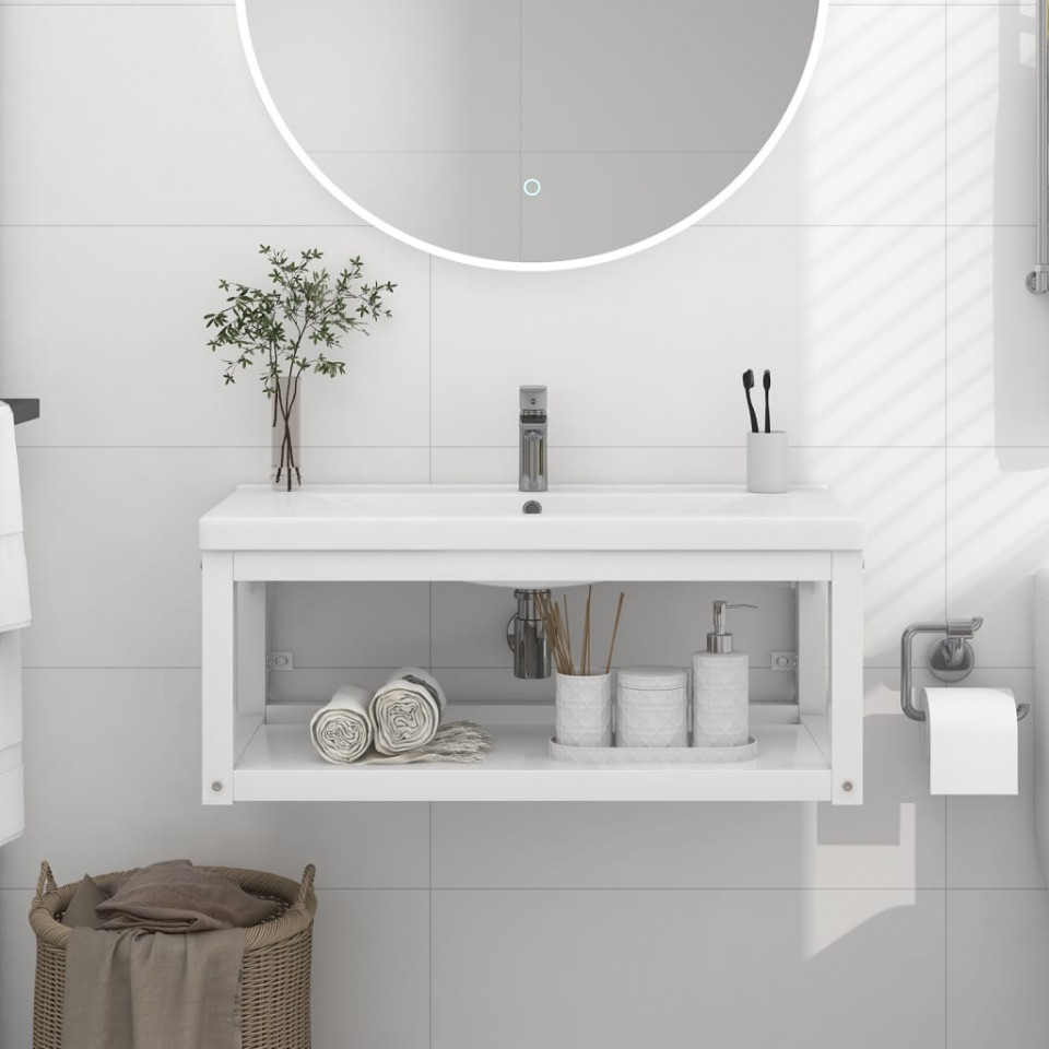 Cadru chiuvetă de baie pentru perete, alb, 79x38x31 cm, fier 79x38x31