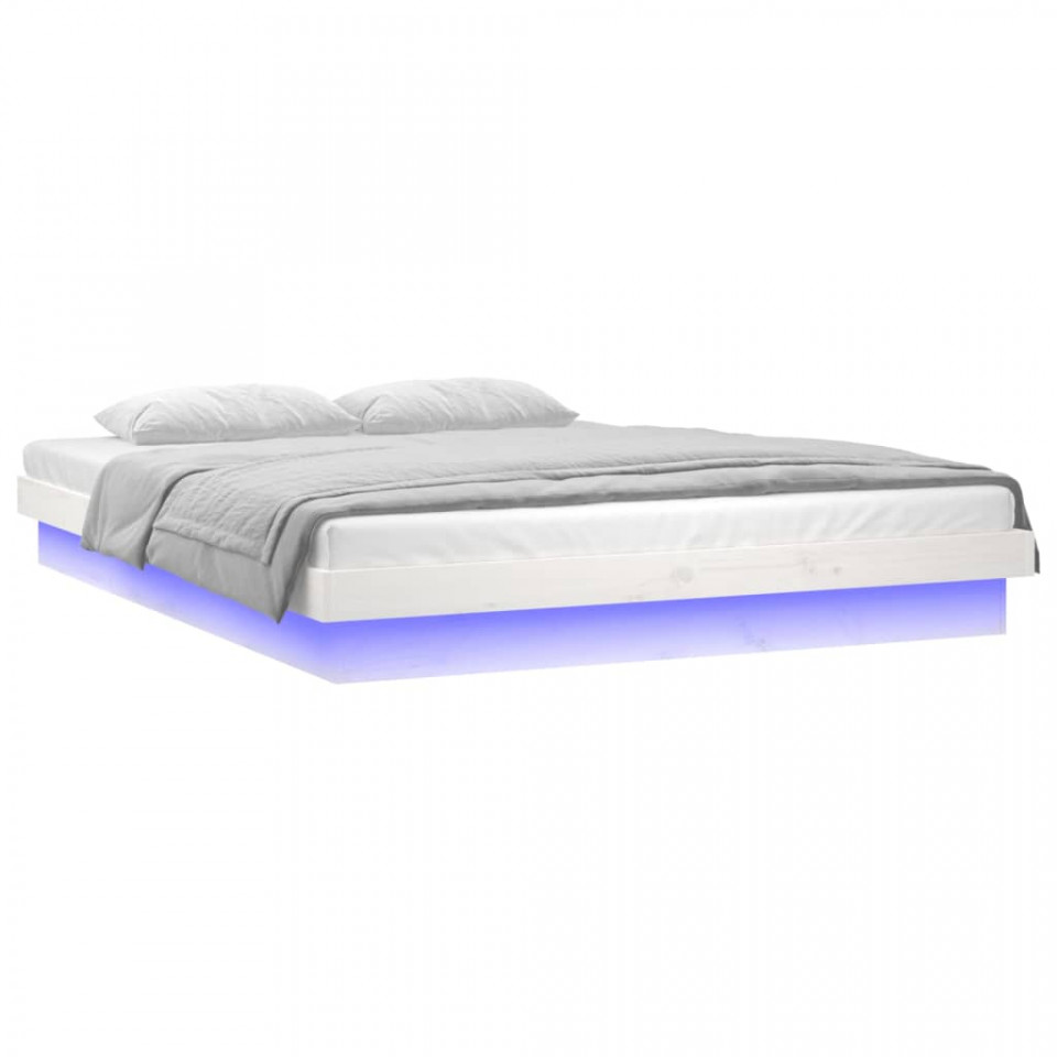 Cadru de pat cu LED, alb, 120x200 cm, lemn masiv