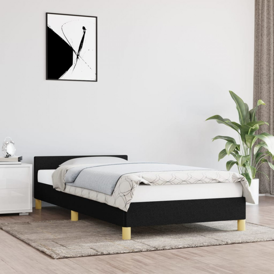 Cadru de pat cu tăblie, negru, 90x200 cm, textil
