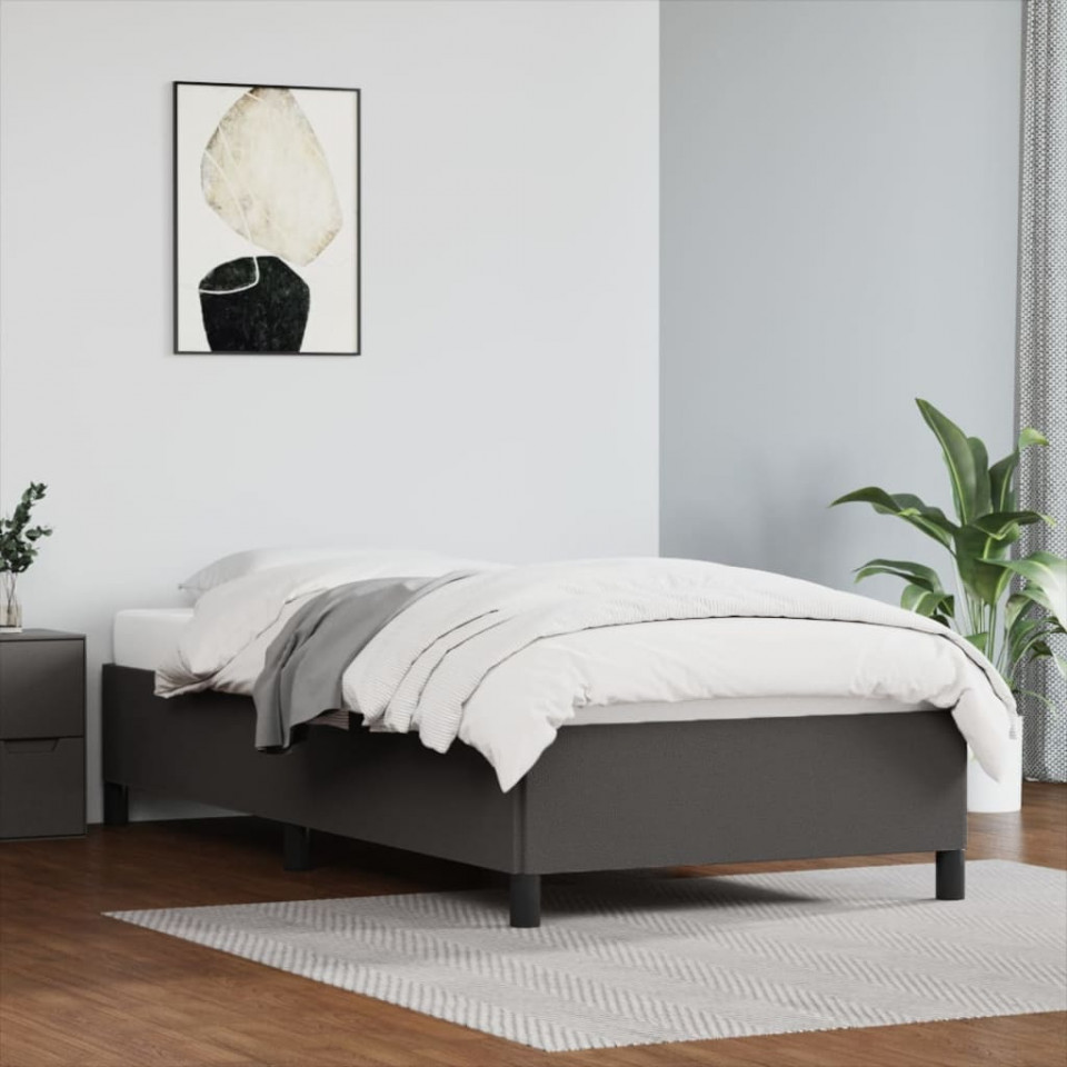 Cadru de pat, gri, 90x200 cm, piele ecologică