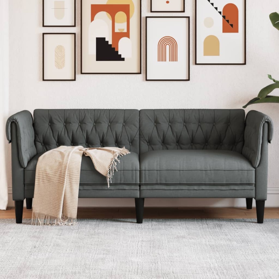 Canapea Chesterfield cu 2 locuri, gri închis, material textil