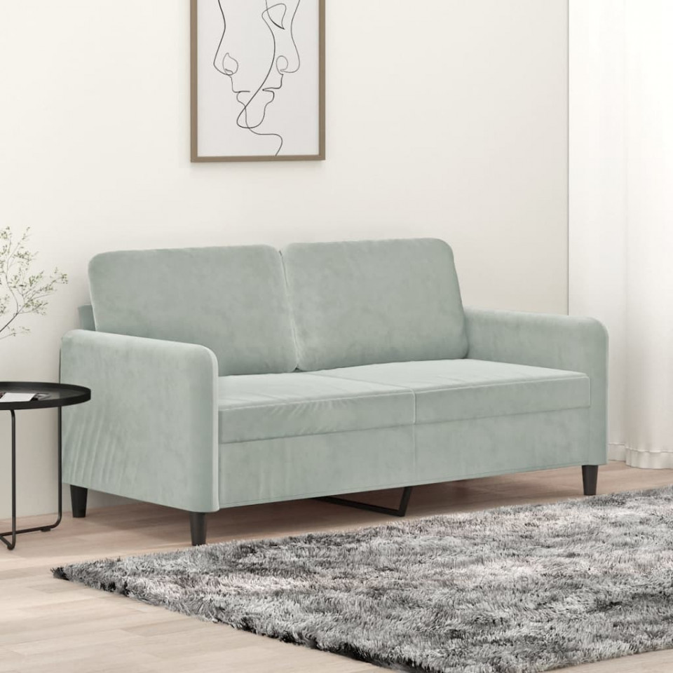 Canapea cu 2 locuri, gri deschis, 140 cm, catifea