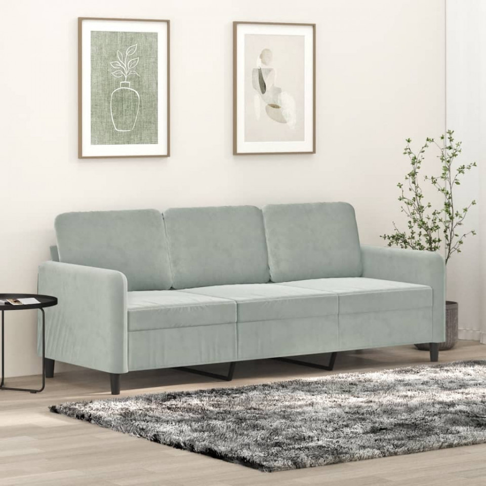 Canapea cu 3 locuri, gri deschis, material 180CM catifea