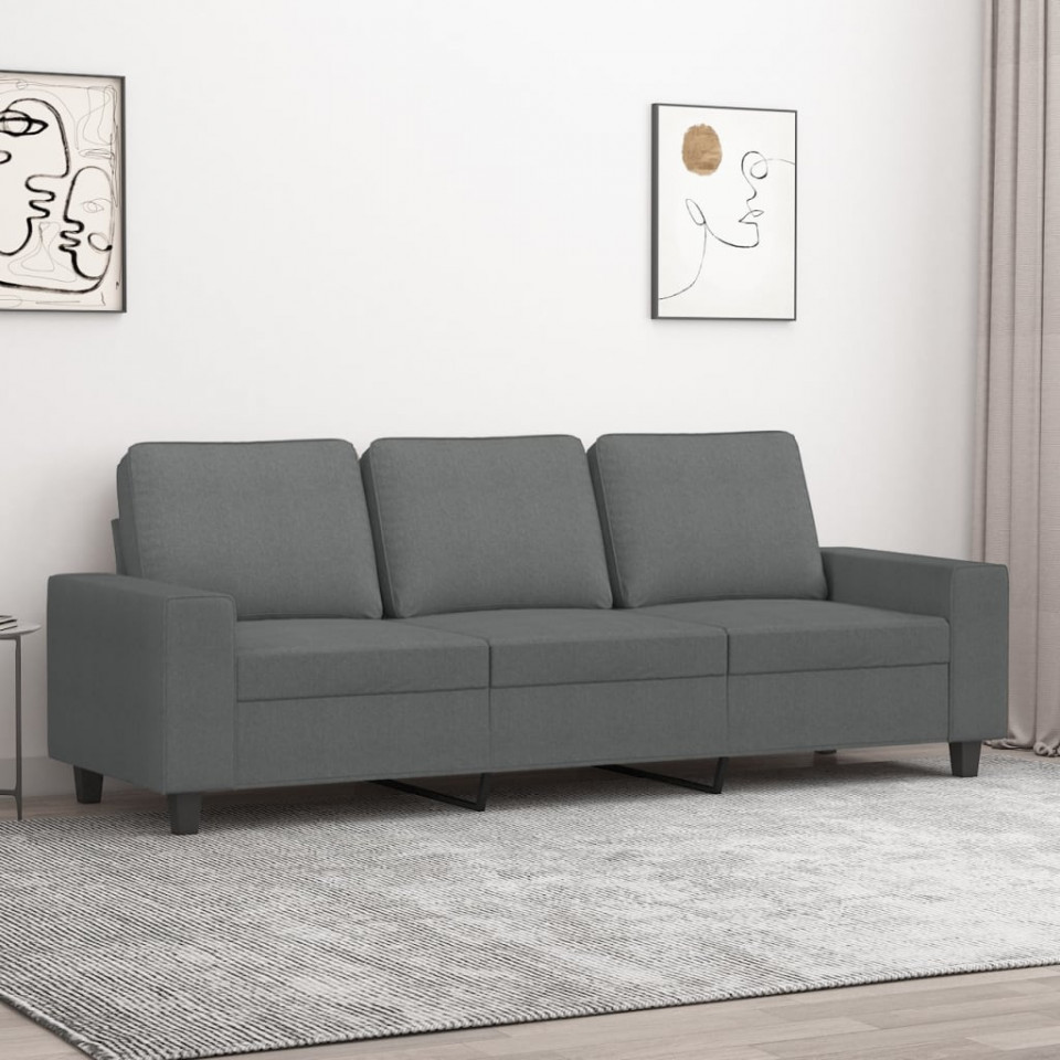 Canapea cu 3 locuri, gri închis, 180 cm, material textil