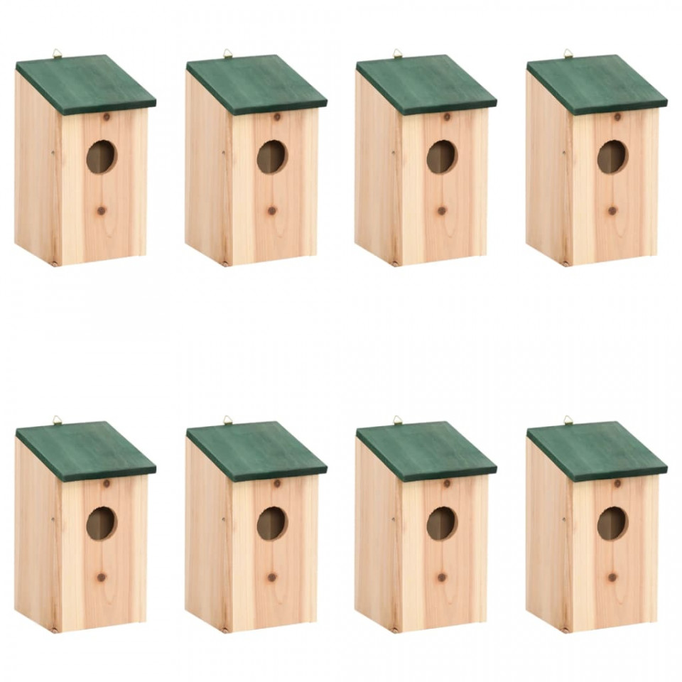 Căsuțe de păsări, 8 buc., 12x12x22 cm, lemn